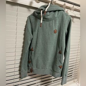 Green Naketano Cowlneck Sweatshirt with leather detailing